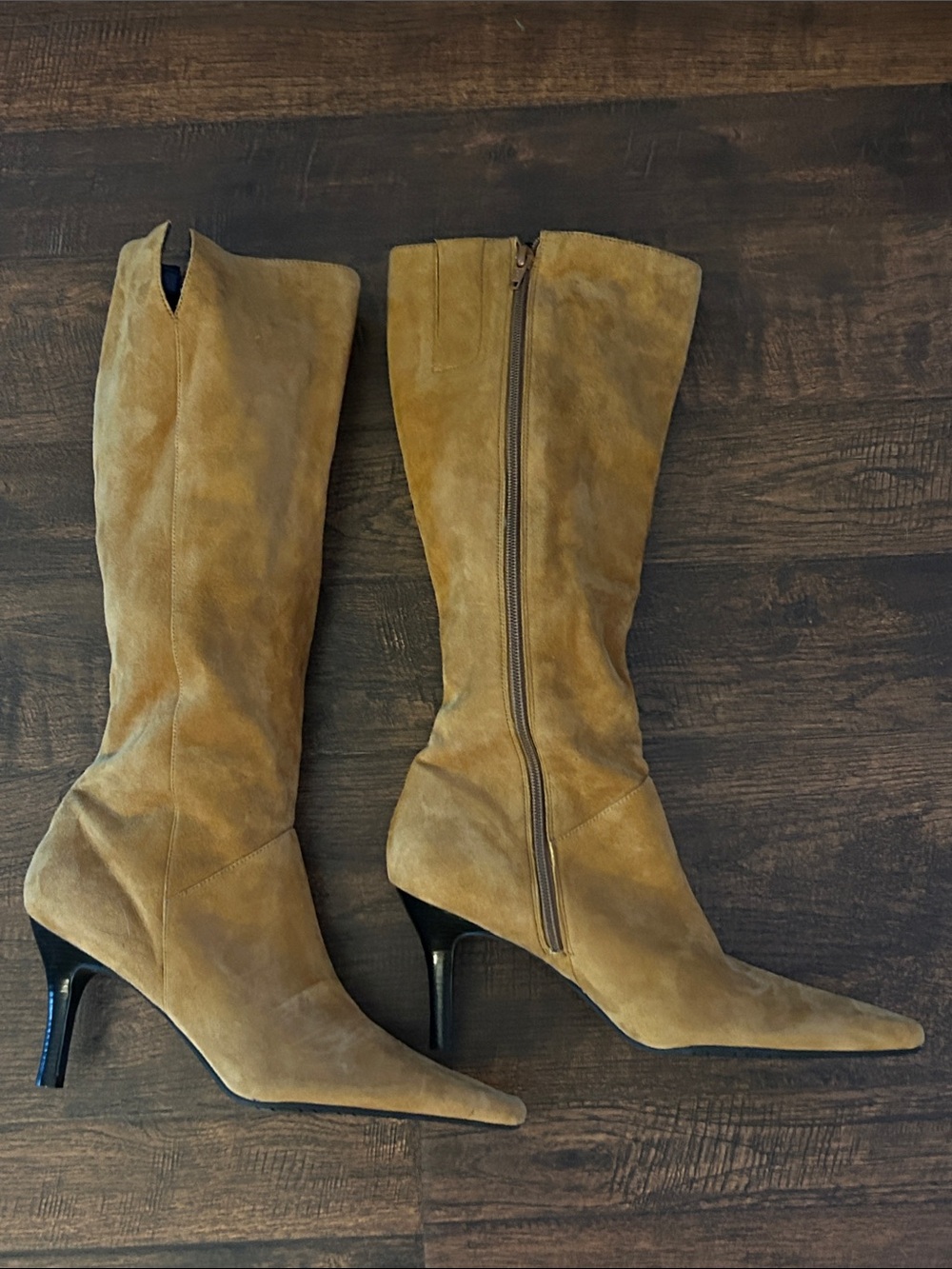 Boston Proper Tan Suede Knee-High Pointed-Toe Heeled Boots